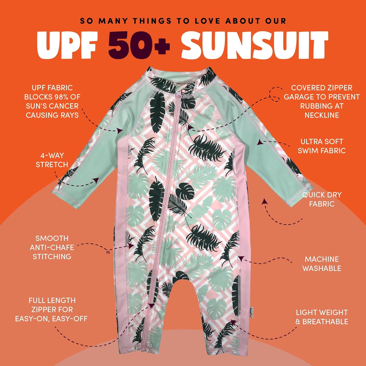 SwimZip Girls' Long-Sleeve UPF 50+ Swimsuit for Baby, Toddler, & Little Girls - Image 2