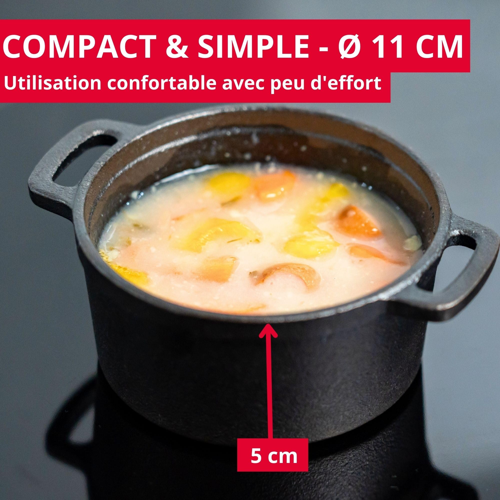 Westmark Tapas + Friends Petite casserole en fonte avec couvercle, convient à tous les types de feux, y compris l'induction et le barbecue, avec dessous de plat en bambou, fer, 250 ml