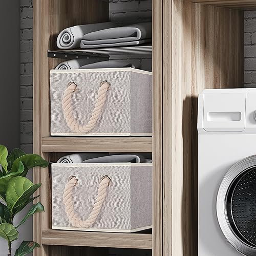 Miniatura 7 de Contenedores de almacenamiento plegables con asas, cestas de almacenamiento decorativas para organizar estantes, cajas de almacenamiento resistentes