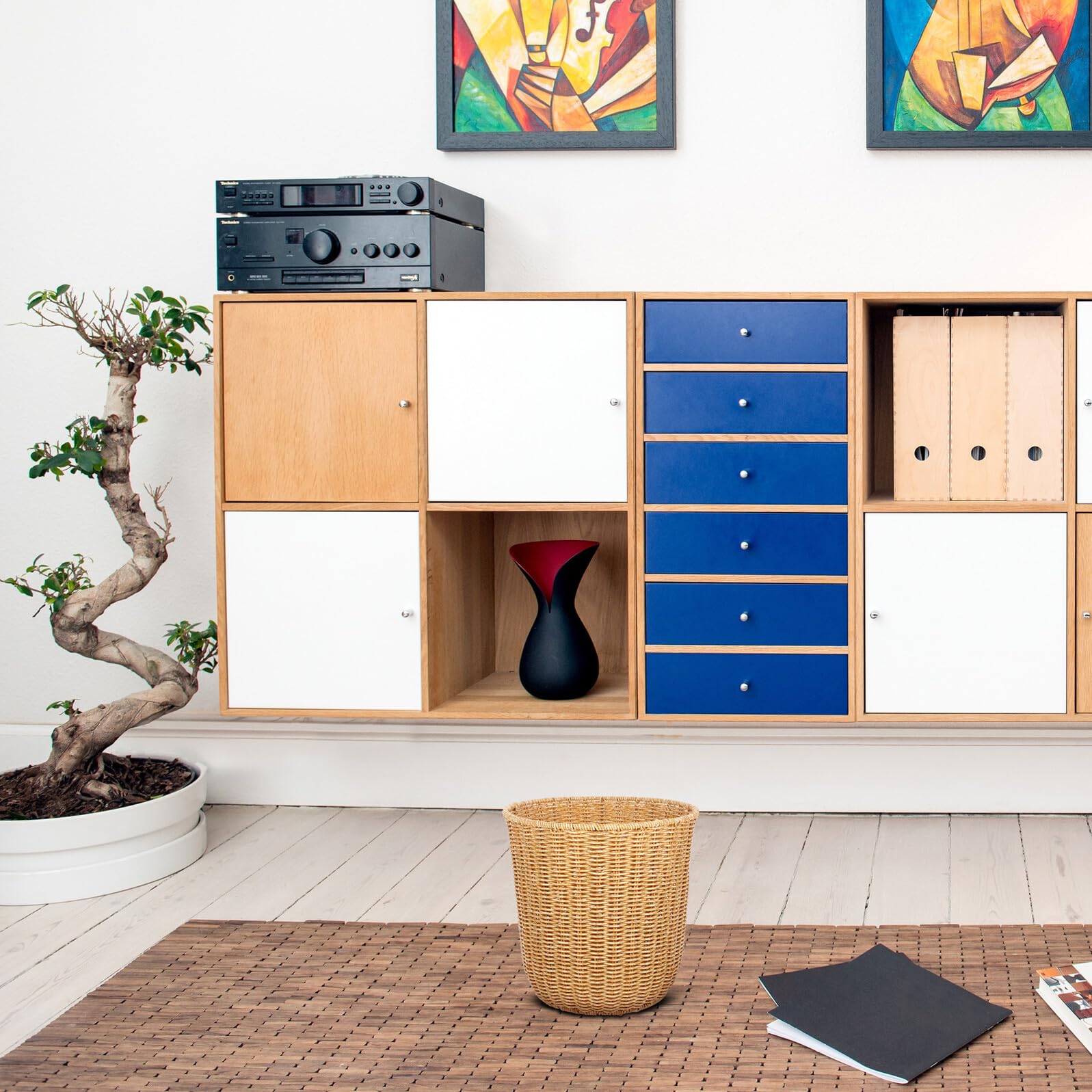 TEHAUX Cestino Organizzatore da Scrivania in Plastica Resistente Portaoggetti Intrecciato 25x25 Cm Contenitore Decorativo Versatile per Casa e Ufficio e Soggiorno