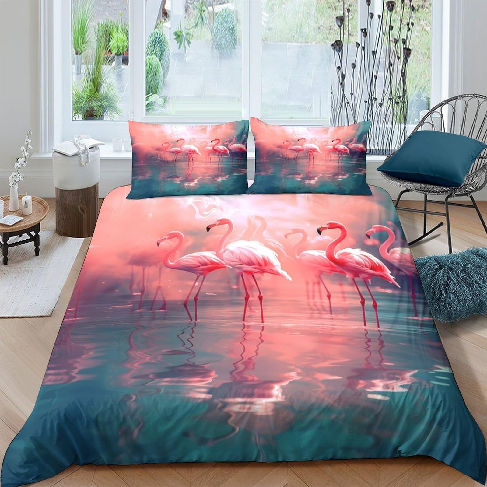 Ctjqhvkz Style-4 3D Printed Flamingo Sunset Fitted Sheet Microfiber Soft Breathable Lake Reflection Mattress Cover Bedroom Dorm Decor Single（135X200cm）