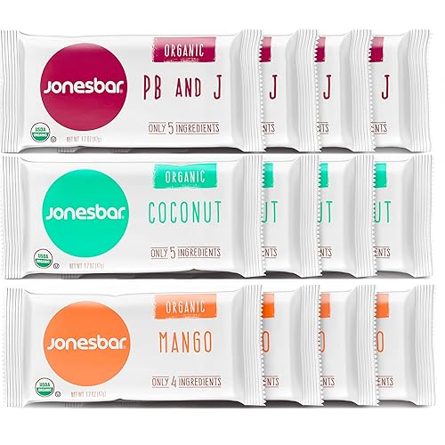 JONESBAR Fruit Lovers (12 unidades (paquete de 1)), barra de frutas y nueces orgánica USDA sin OMG, Kosher, vegana, sin gluten, barra de aperitivos