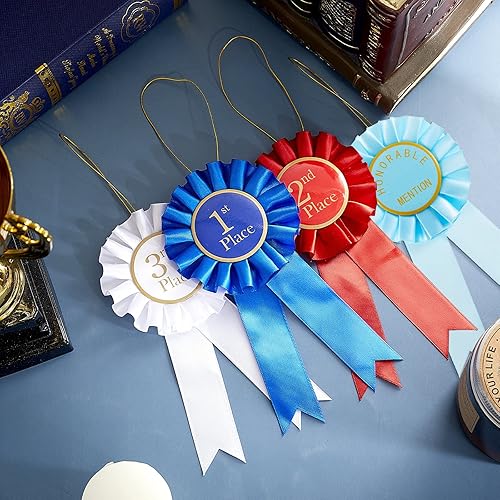Miniatura 5 de Lewtemi Juego de rosetas de cinta de premio 1er, 2do y tercer lugar, medalla de premio de mención honorífica (4 piezas)