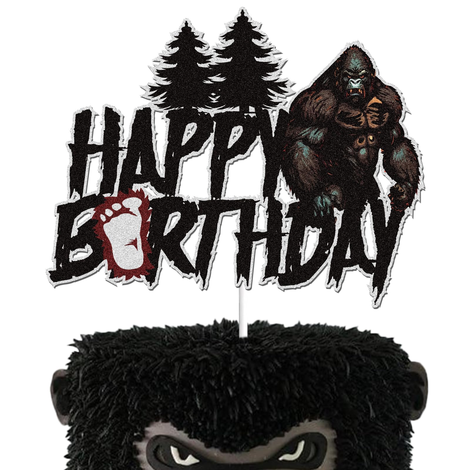 Orangutan Happy Birthday Cake Topper Black Glitter Angry Gorilla Safari Jungle Animal Ape Cake Decorations Wild Animal Theme Birthday Party Supplies