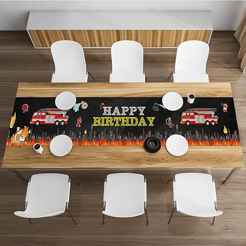 Miniatura 5 de Belrew Camión de bomberos, camino de mesa de feliz cumpleaños, camino de mesa de cumpleaños de bomberos, decoración de mesa de fiesta de cumpleaños