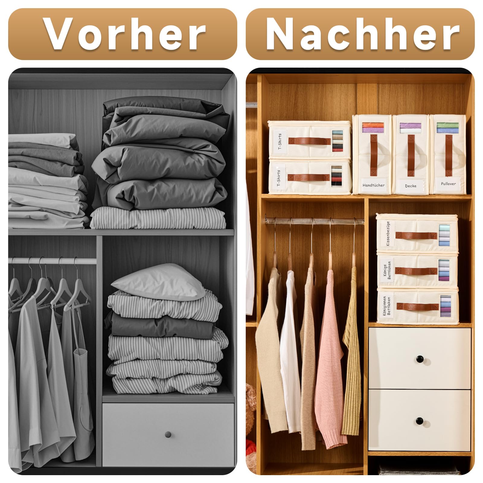 Bettwäsche-Organizer 8er Pack – Insektendichte Aufbewahrungsbox mit Reißverschluss, Etikett, Griff, Fenster – Schrankorganizer für Bettlaken, Kleidung, Bettdeckenbezüge, Spielzeug