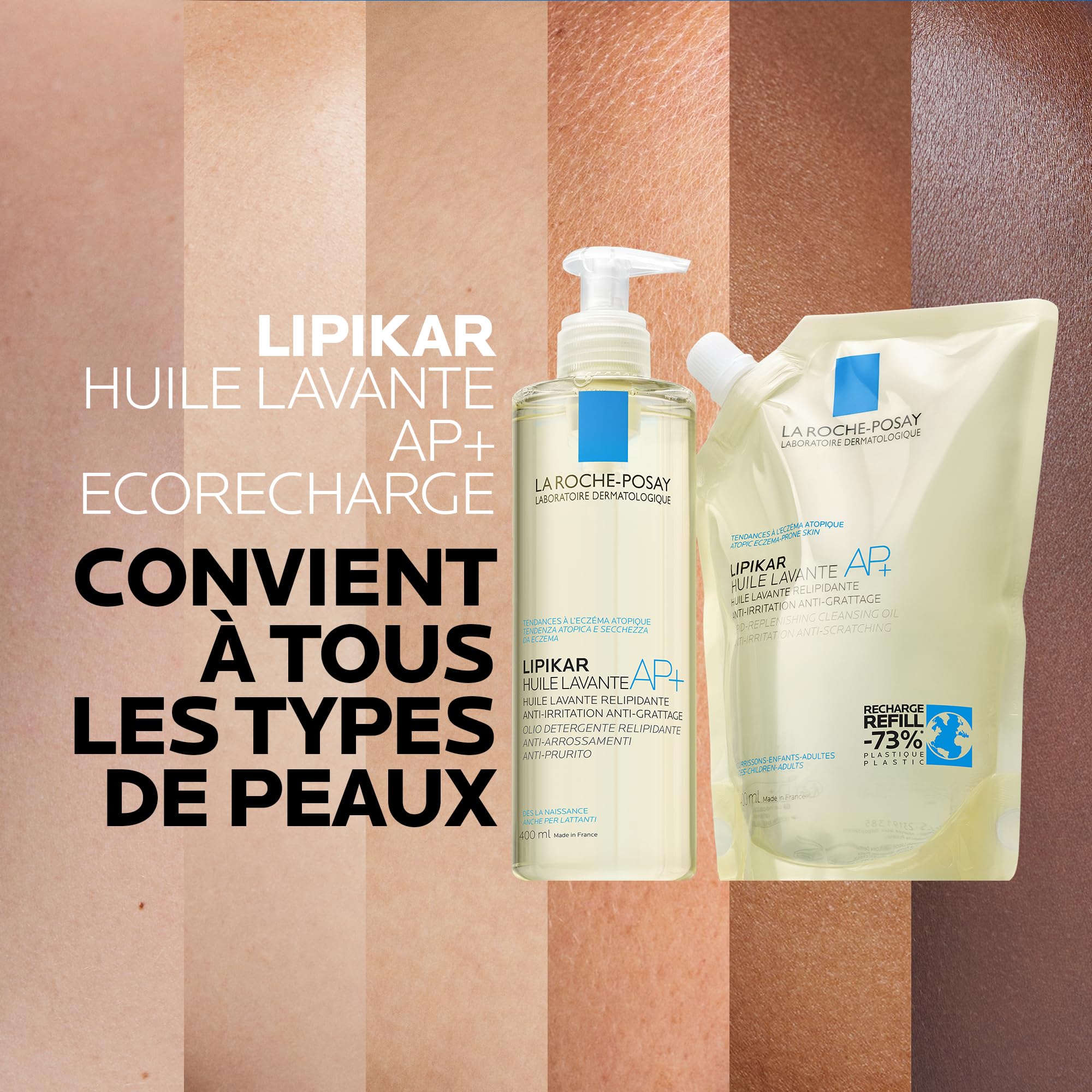 La Roche-Posay | Lipikar Huile Lavante AP+ Huile de douche | Nettoie en douceur | Anti-irritations | Pour peaux normales, sèches & atopiques | Dès la naissance | 400ml + éco-recharge de 400ml