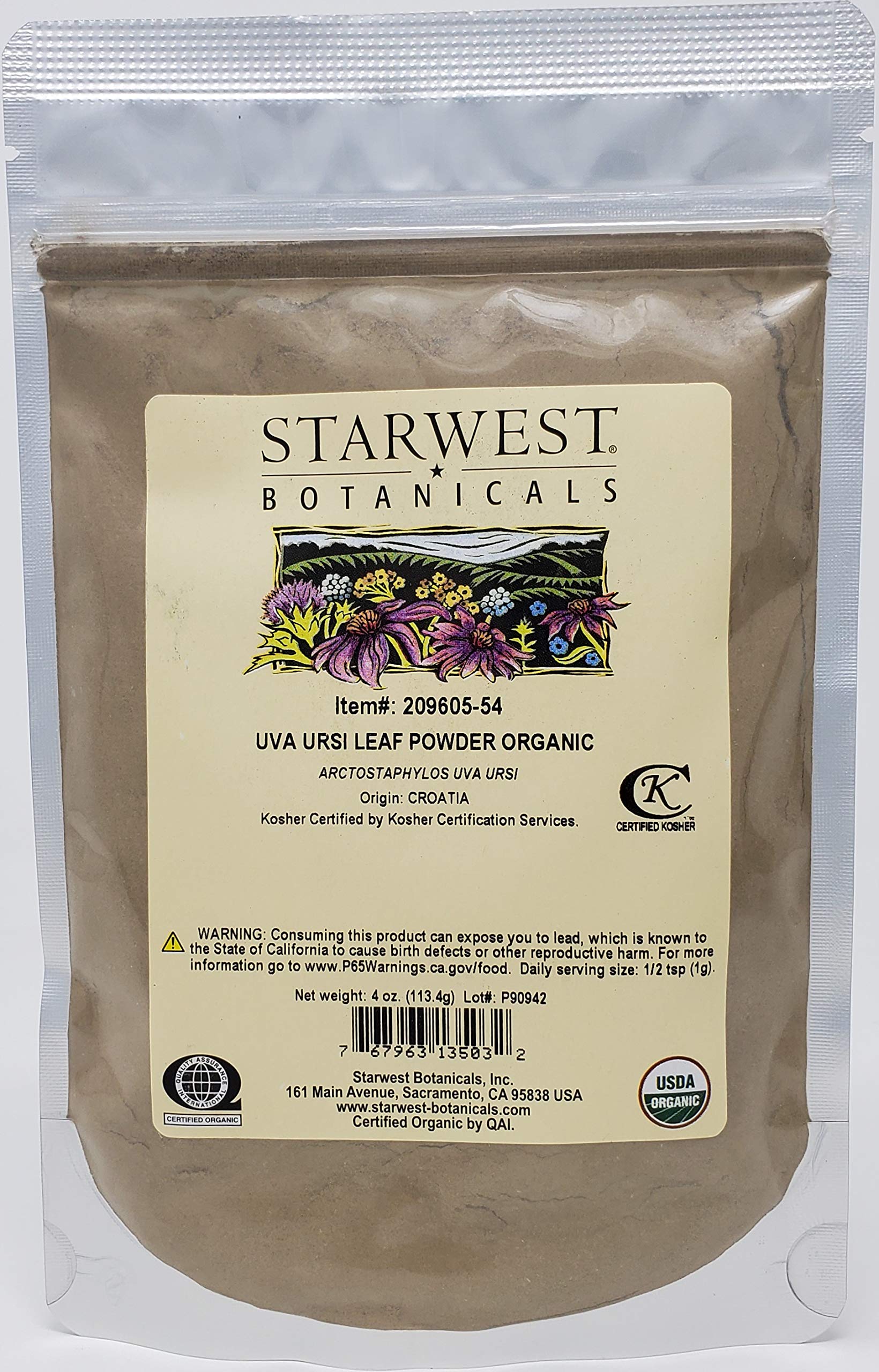 Starwest Botanicals Organic Uva Ursi Leaf Powder, 4 Ounces