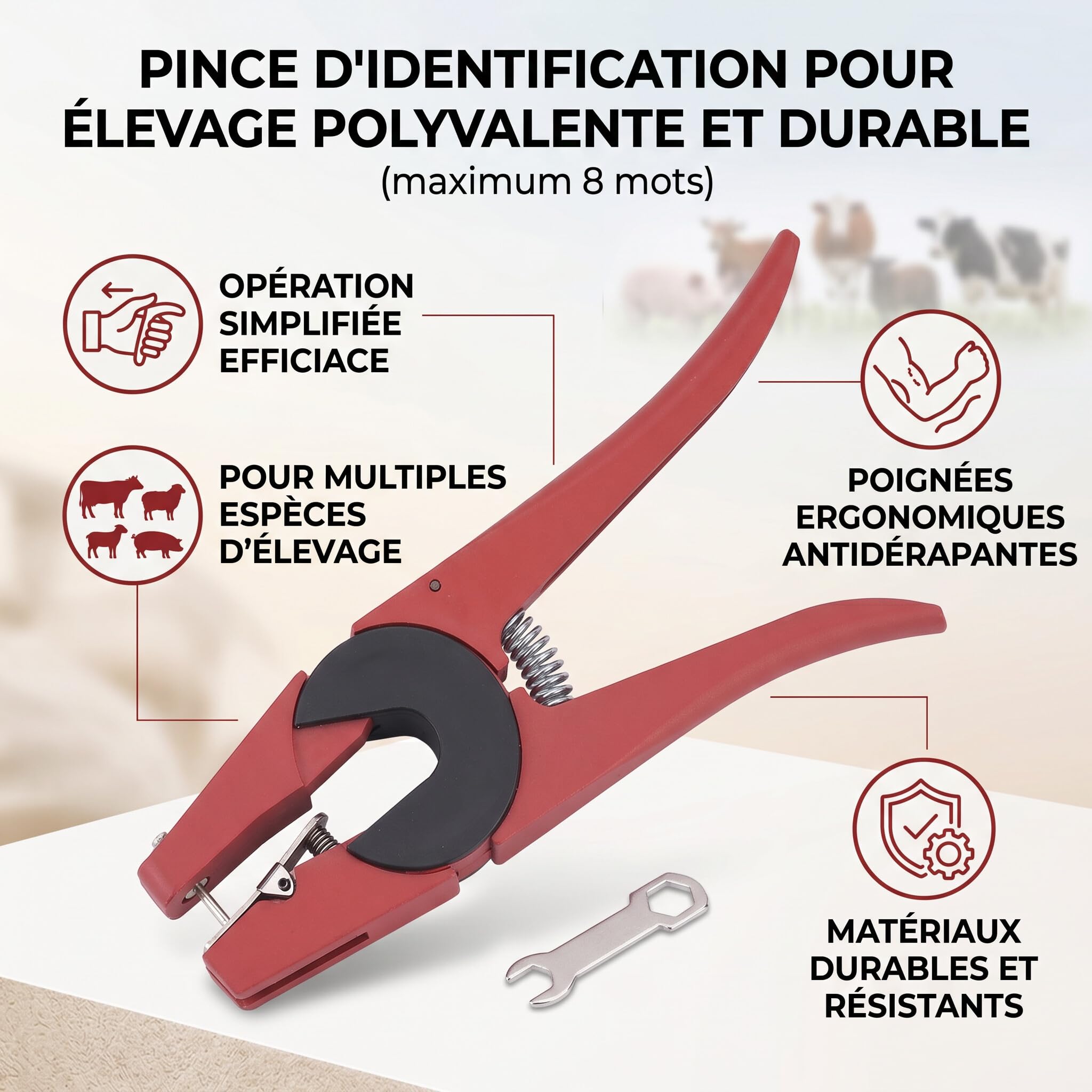 Zerodis Pince pour étiquettes D'oreille de Bétail, Outil D'identification D'animaux Indolore avec Ressort Solide et Poignée Antidérapante, pour Porcs, Moutons, Bovins, Chèvres, Chiens