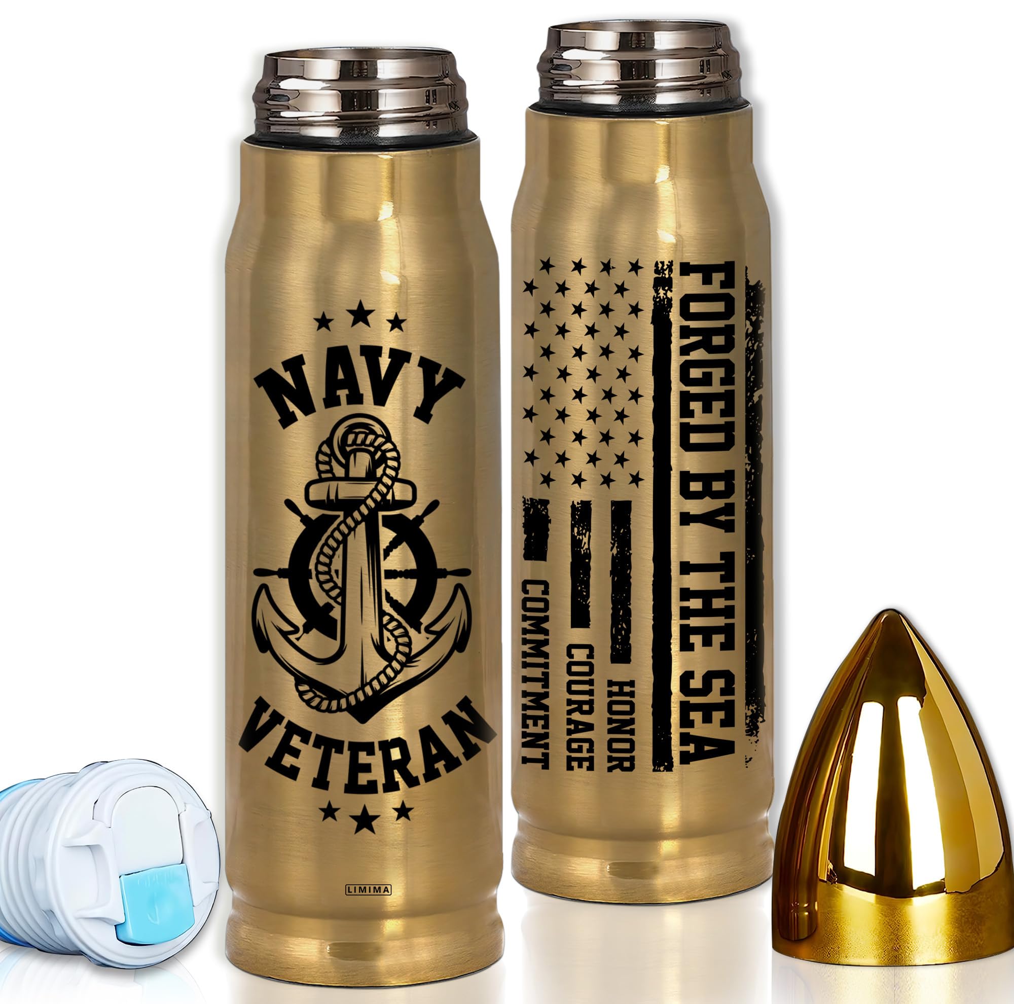 Navy Veteran Bullet Tumbler Gift – Anchor American Flag Forged By The Sea – Insulated Stainless Steel Water Bottle for Veterans Day Father's Day