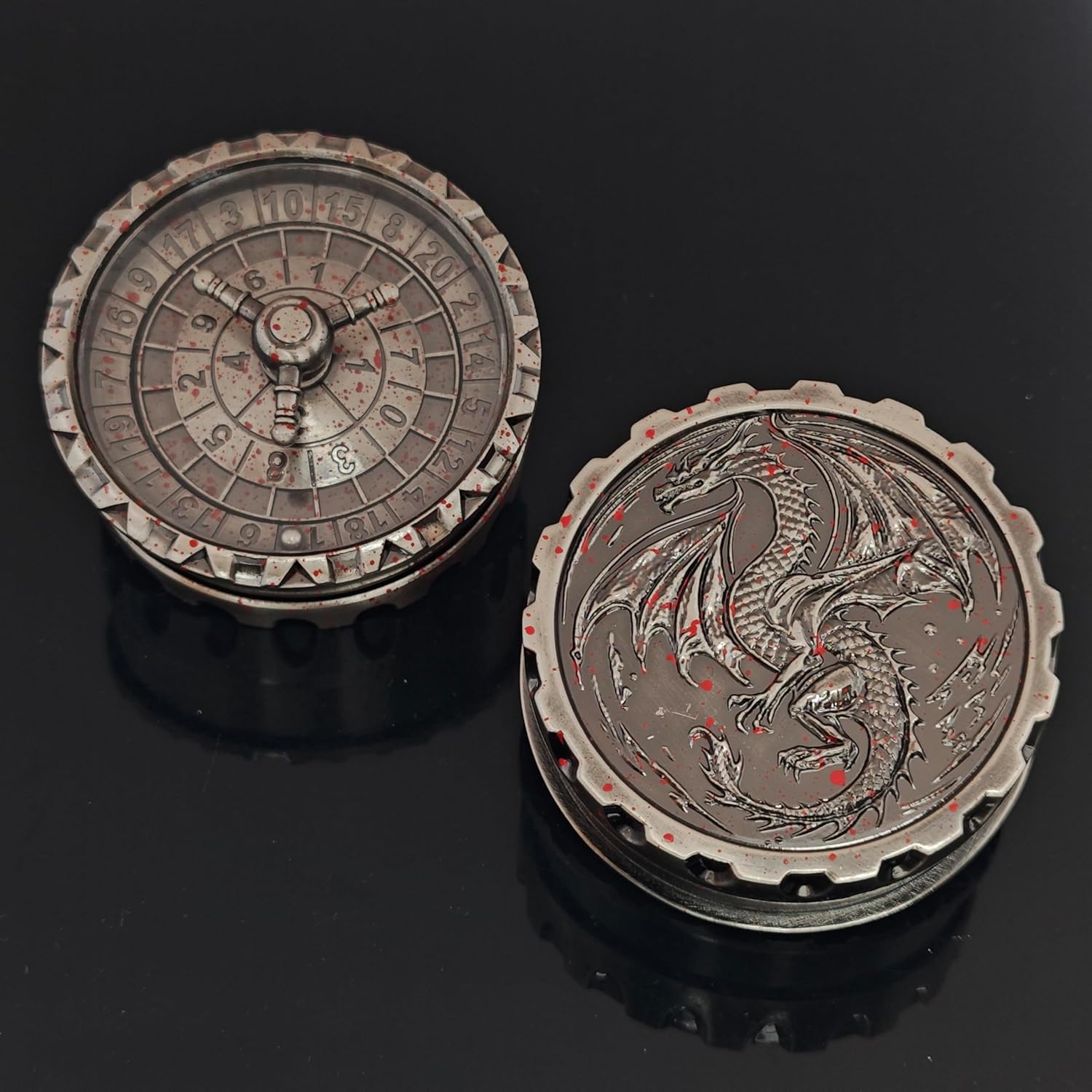 2 pcs Roulette Dice Spinner, Spinner DND Dice Set,Metal D12 and D20 Roulette Dice Spinner for Dungeons & Dragons,Unique DND Gift Set with Case for RPG & Table Games (Blood)