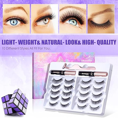 Miniatura 2 de Pestañas magnéticas [10 pares], aspecto natural premium, reutilizables, ligeras, finas, fuertes pestañas magnéticas con aplicador y pinzas, no