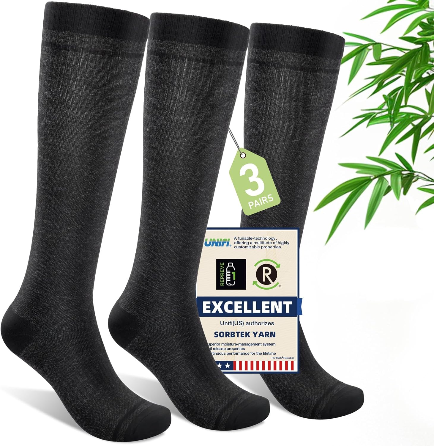 Iambamboo Compression Socks Women & Men, 15-20 mmHg Bamboo Viscose Knee High Soft Support for Flying Travel Daily