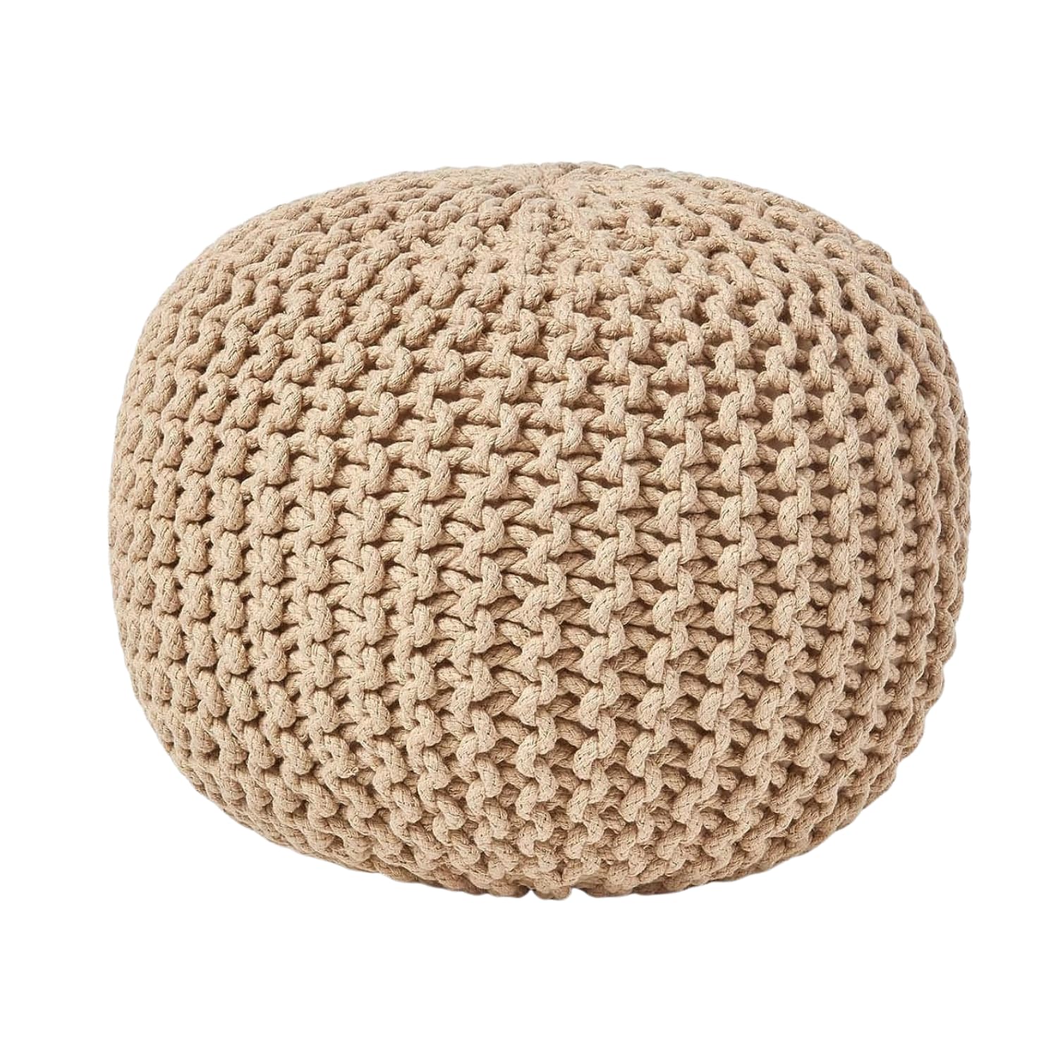 Laam linen Round Chunky Handmade Knitted Pouffe Footstool Bean Large 50x50x30cm, 100% Cotton Filling for Living Room Stool, Suitable For Resting Feet Knitted Pouffe (Tan)
