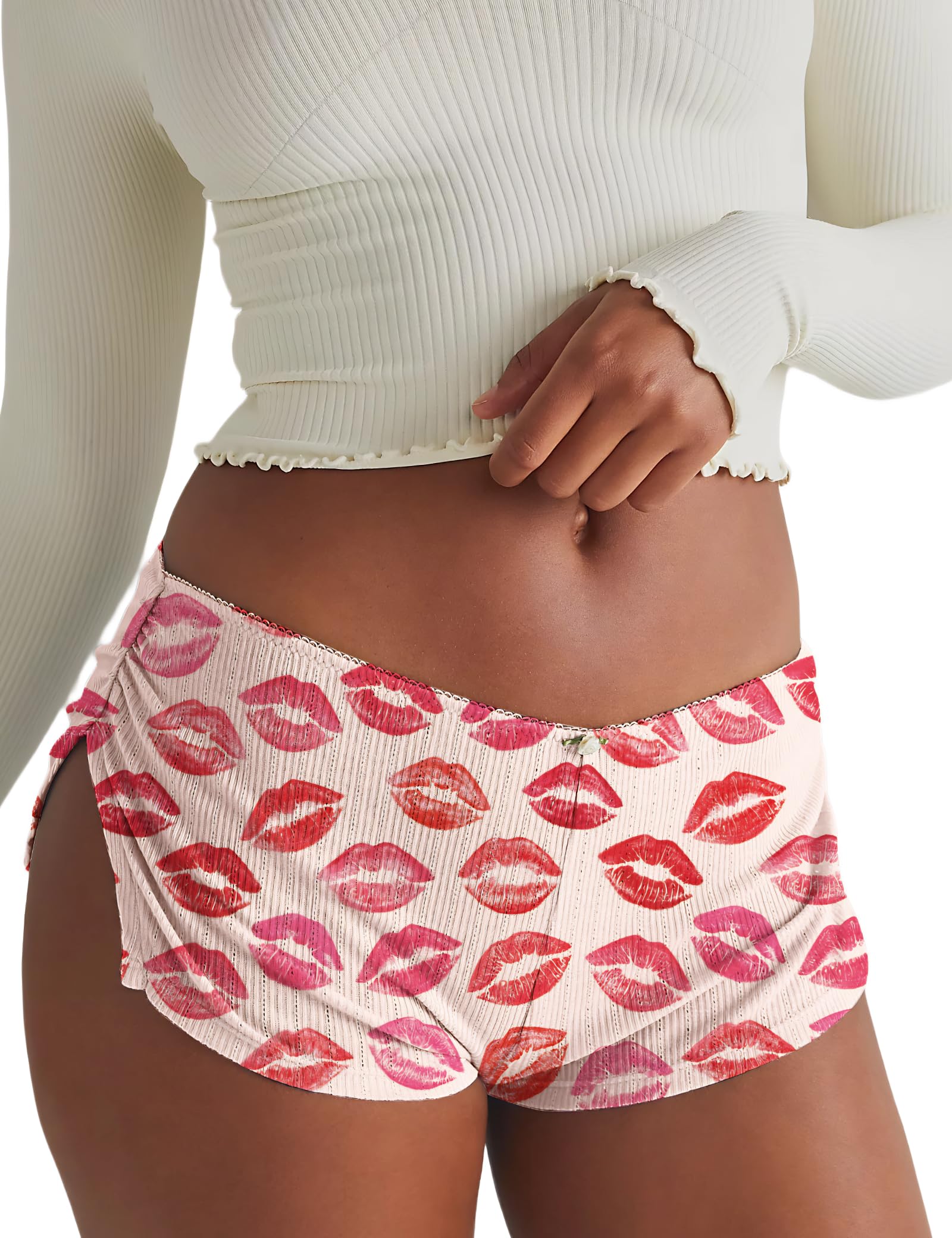 FaroDor Cute Micro Pajamas Shorts for Women Low Rise Side Slit Ruched Lounge Shorts Pj Bottoms