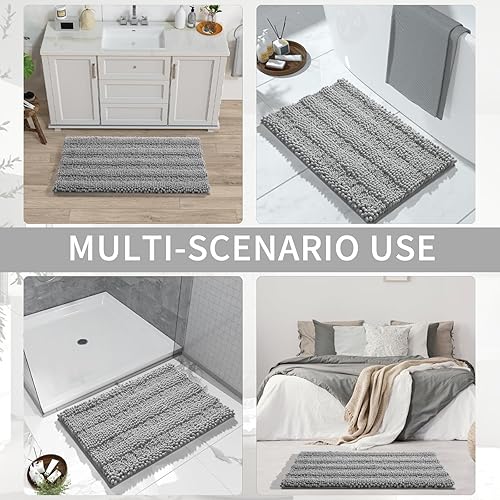 Miniatura 8 de Yimobra Alfombra de baño de felpilla a rayas de 24 x 17 pulgadas + forma de U de 24 x 20 pulgadas, suave y cómoda, súper absorción de agua,