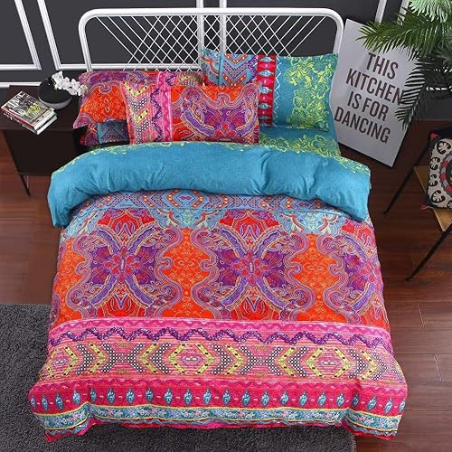 Miniatura 9 de Juego de funda de edredón floral tamaño Queen, 3 piezas, suave, transpirable, 100% algodón, juego de funda de edredón con lazos de cremallera, 1