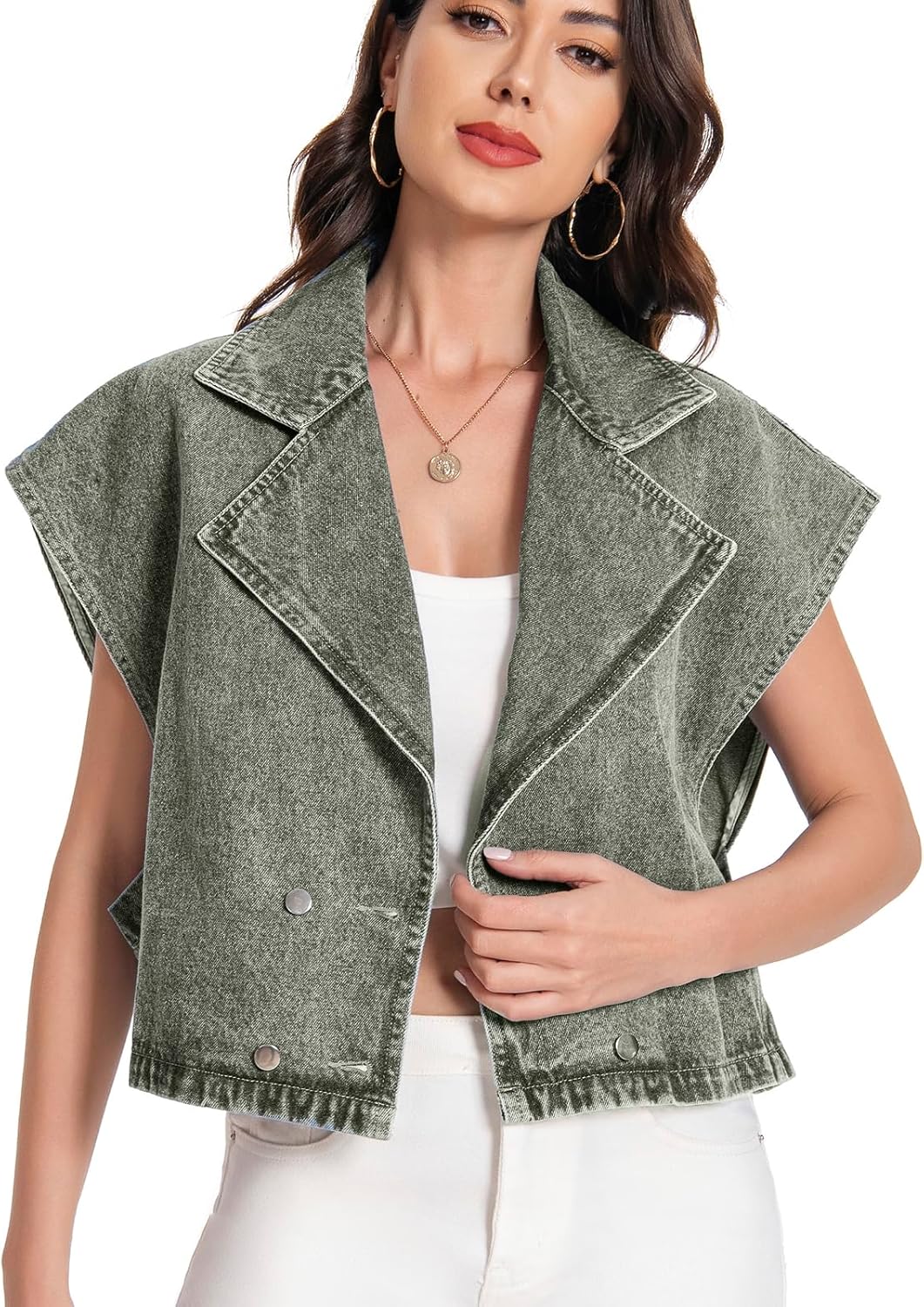 Mars Guard Women's Oversized Denim Vest Jean Cropped Casual Lightweight Jacket,Perfect for Spring Summer Outfits