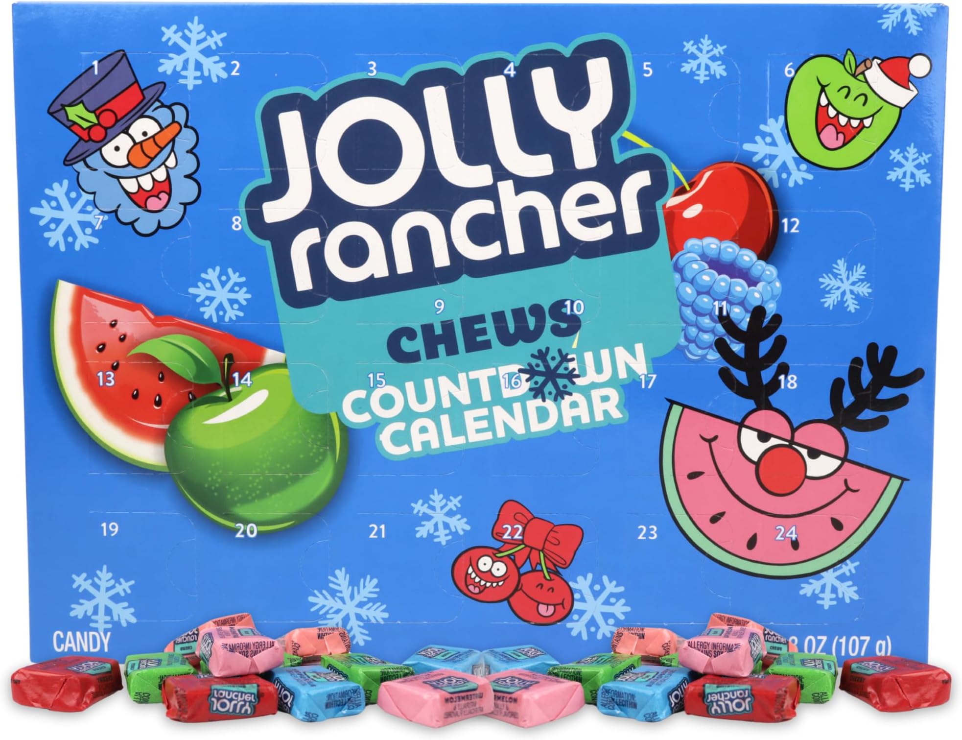 Jolly Rancher Chews Candy Advent Calendar, 2024 Countdown to Christmas, Individually Wrapped, Fruit-Flavored Treats, 24 Days