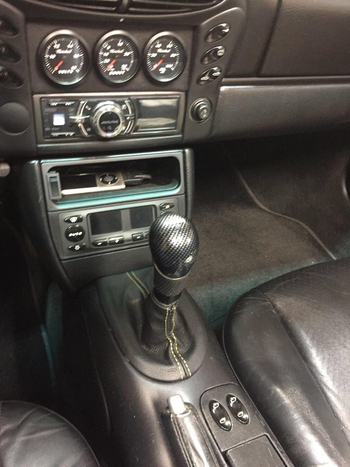 The Tuning-Shop Ltd for Porsche Boxster 986 1996-2004 5 Speed Shift Boot Black Genuine Leather Yellow Stitching