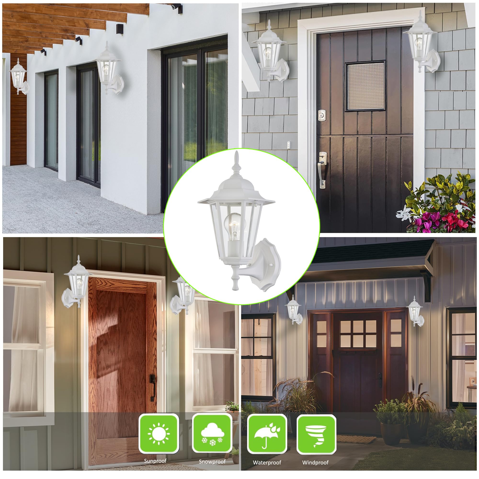 WISBEAM Lanterna da parete per esterni, applique da parete come lampada da portico, base E26 60W Max, alloggiamento in metallo più vetro, posizione bagnata, certificazione ETL, lampadine non incluse