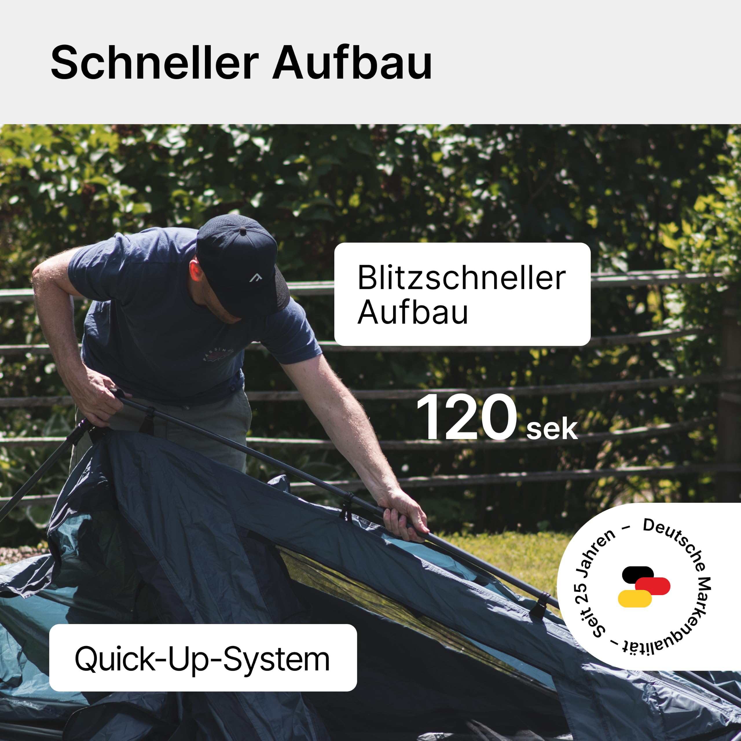 qeedo Quick Villa Familienzelt (für 4 oder 5 Personen) mit Quick-Up Schnellaufbau-System - Wasserdichtes Campingzelt, extra groß, hoch & geräumig, mit Vordach, Eingang & Fenster mit Mesh-Moskitonetz