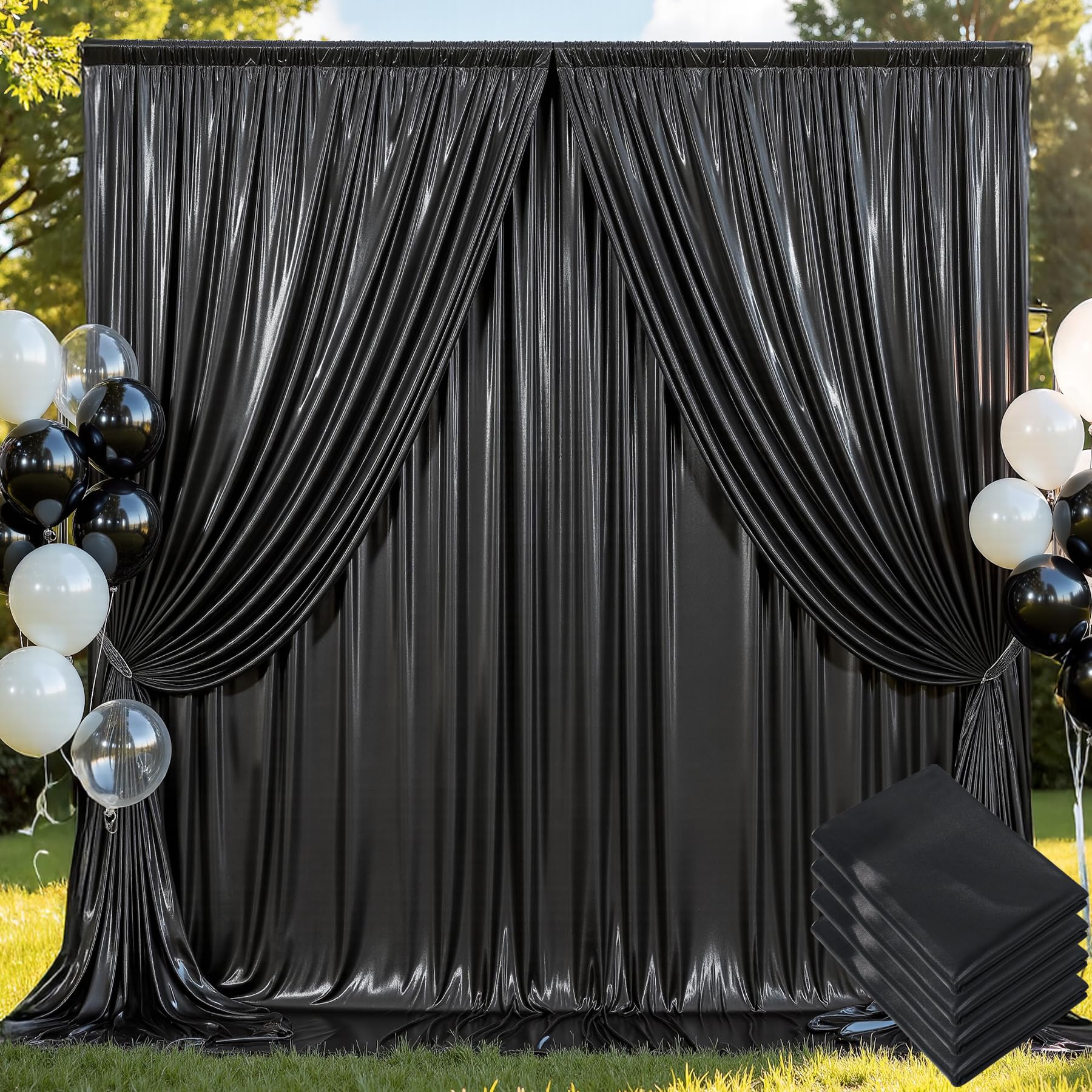 20x10 ft Wrinkle Free Black Sequin Backdrop Curtain for Weddings Parties