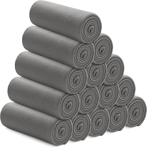 Newwiee 15 Pack Fleece Blankets Bulk 50 x 60 Inch Double Sided Ultra Soft Fleece Throw Blankets Bulk Lightweight Warm for Airplane Home Office Wedding Gifts Outdoor Use (Gray)