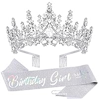 Vista 7 de TOBATOBA Banda de Cumpleaños Coronas de Cumpleaños para Mujeres Niñas, Decoraciones de Cumpleaños para Mujeres, Metal Diamante falso