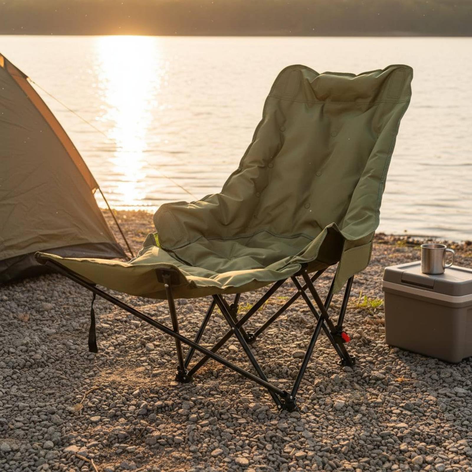 F Fityle Silla Plegable Acolchada Silla Reclinable Silla Alta con Respaldo Silla de Camping Estructura de Acero al Carbono y Tela Oxford 600D Respaldo, Negro, Acolchado Deluxe