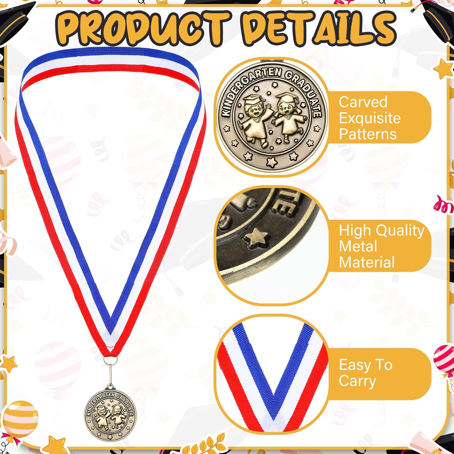 Remuuly 30/60 Pcs Kindergarten Graduation Award Medals for Kids 2'' Preschool Award Medallion with Neck Ribbon Congrats Graduation Gifts for School Student Party Favor