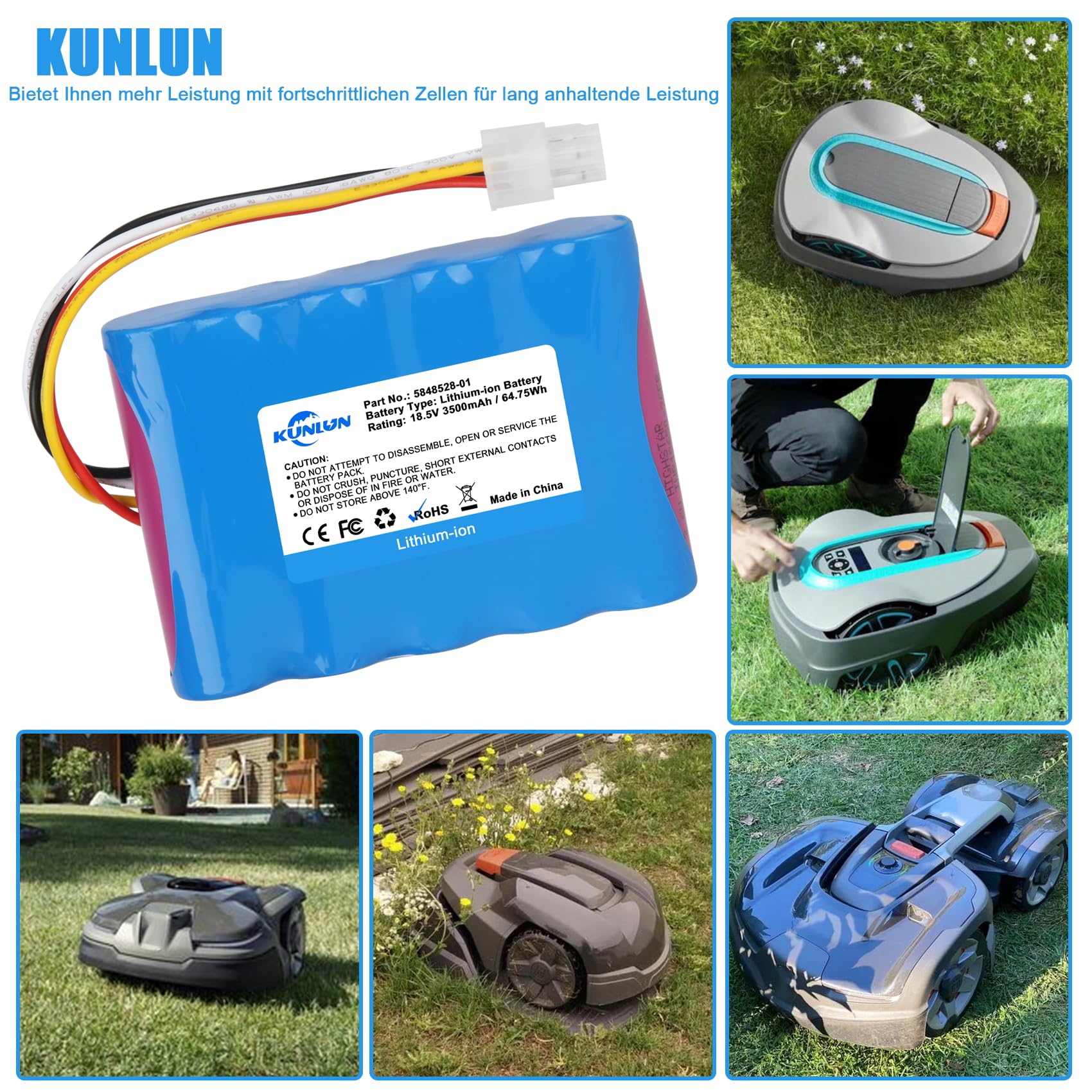 KUNLUN 18.5V 3500mAh Batería Li-Ion para Husqvarna Automower 310,315,315X,584 85 28-02, para Gardena Sileno R100Li,R130Li,R160Li, 5848228-01,5848228-02,5848528-01,5895862-01