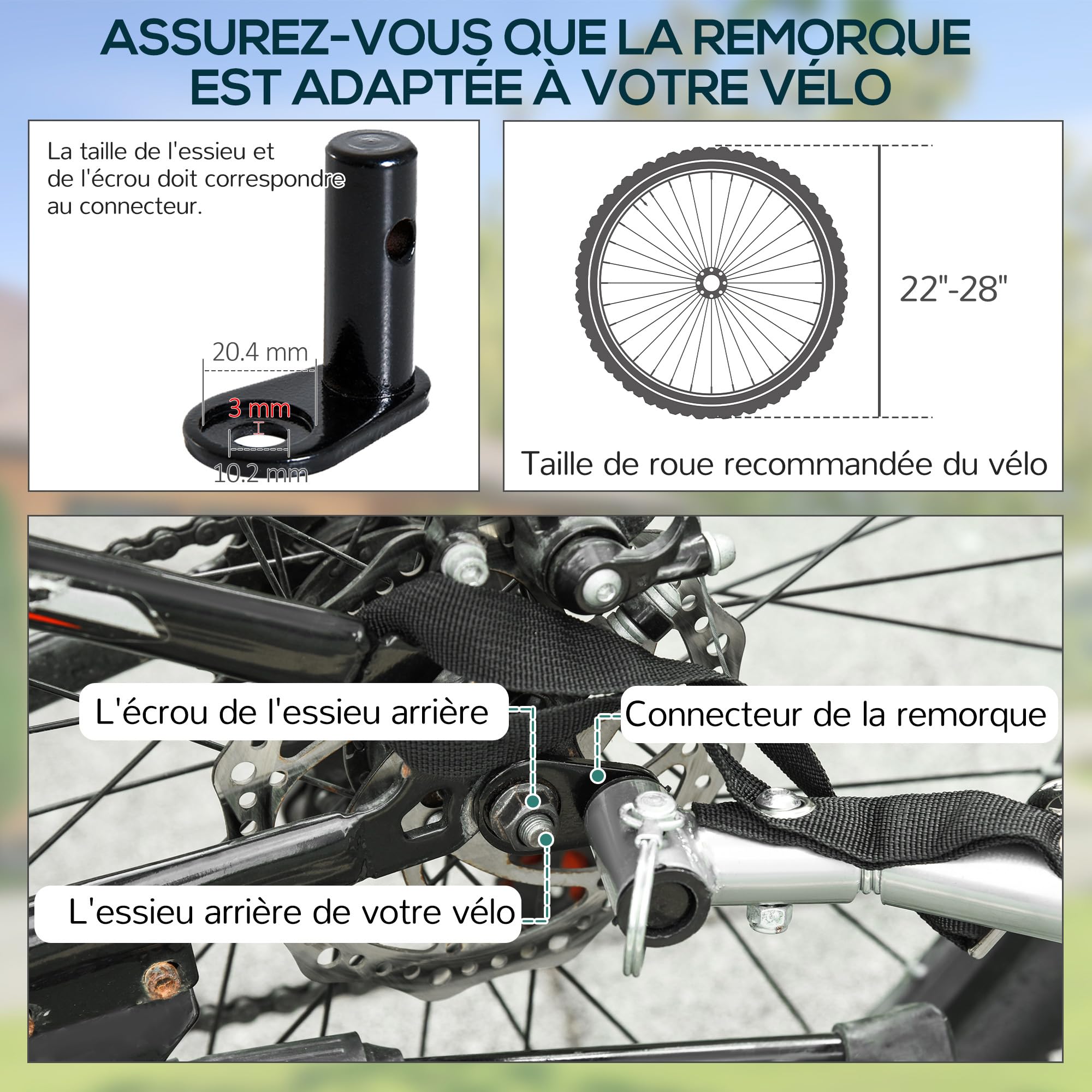 HOMCOM Remorque de Transport vélo Cargo capacité 70 L Barre d'attelage Incluse Housse Amovible 4 réflecteurs Charge Max. 40 Kg