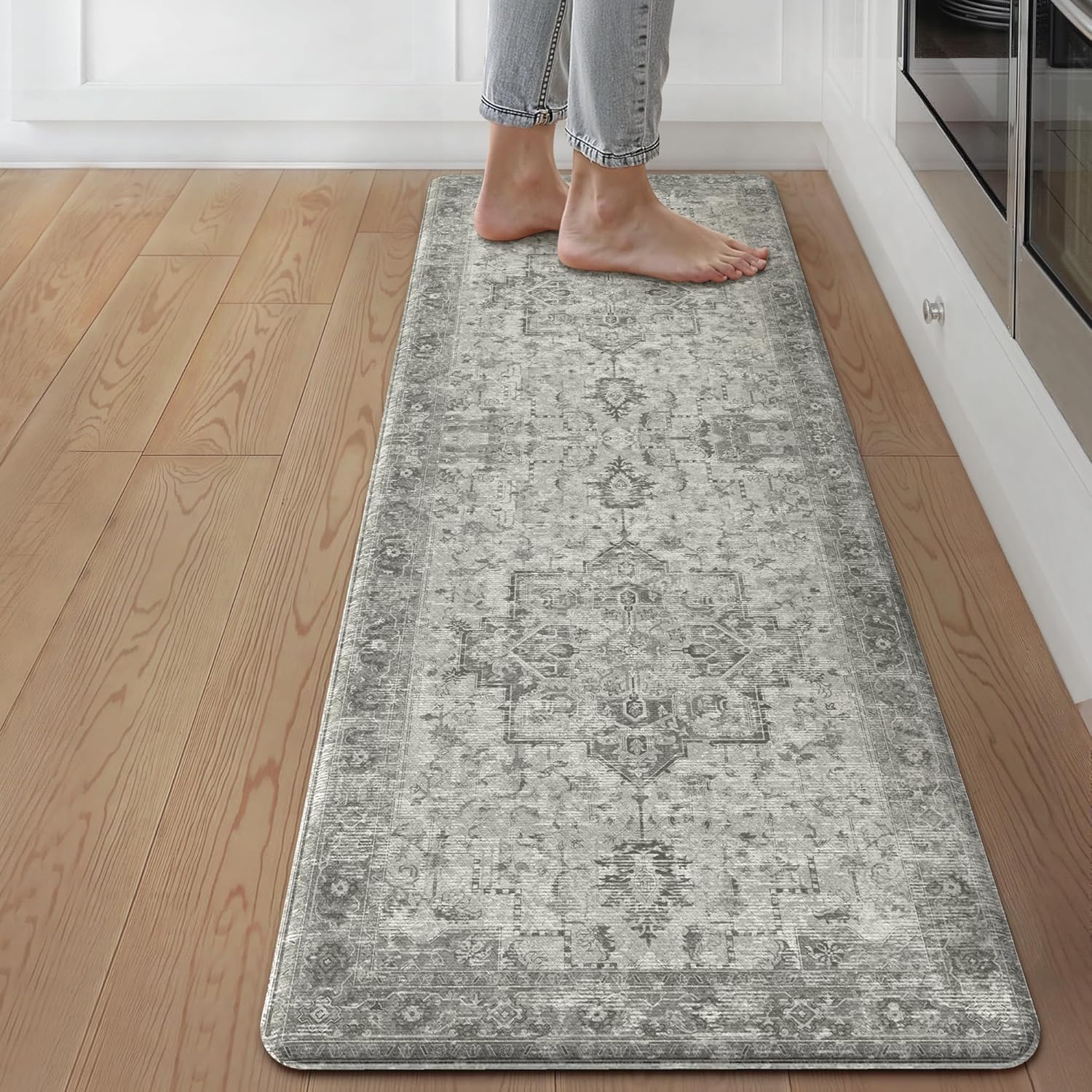 GENIMO Kitchen Mats for Floor, Washable Anti Fatigue Mat for Cushioned, 17.3"x59", Waterproof Kitchen Rugs, Non Slip Foam Comfort Standing Mat Rug for Home, Runner, Sink, Laundry, Stone Gray