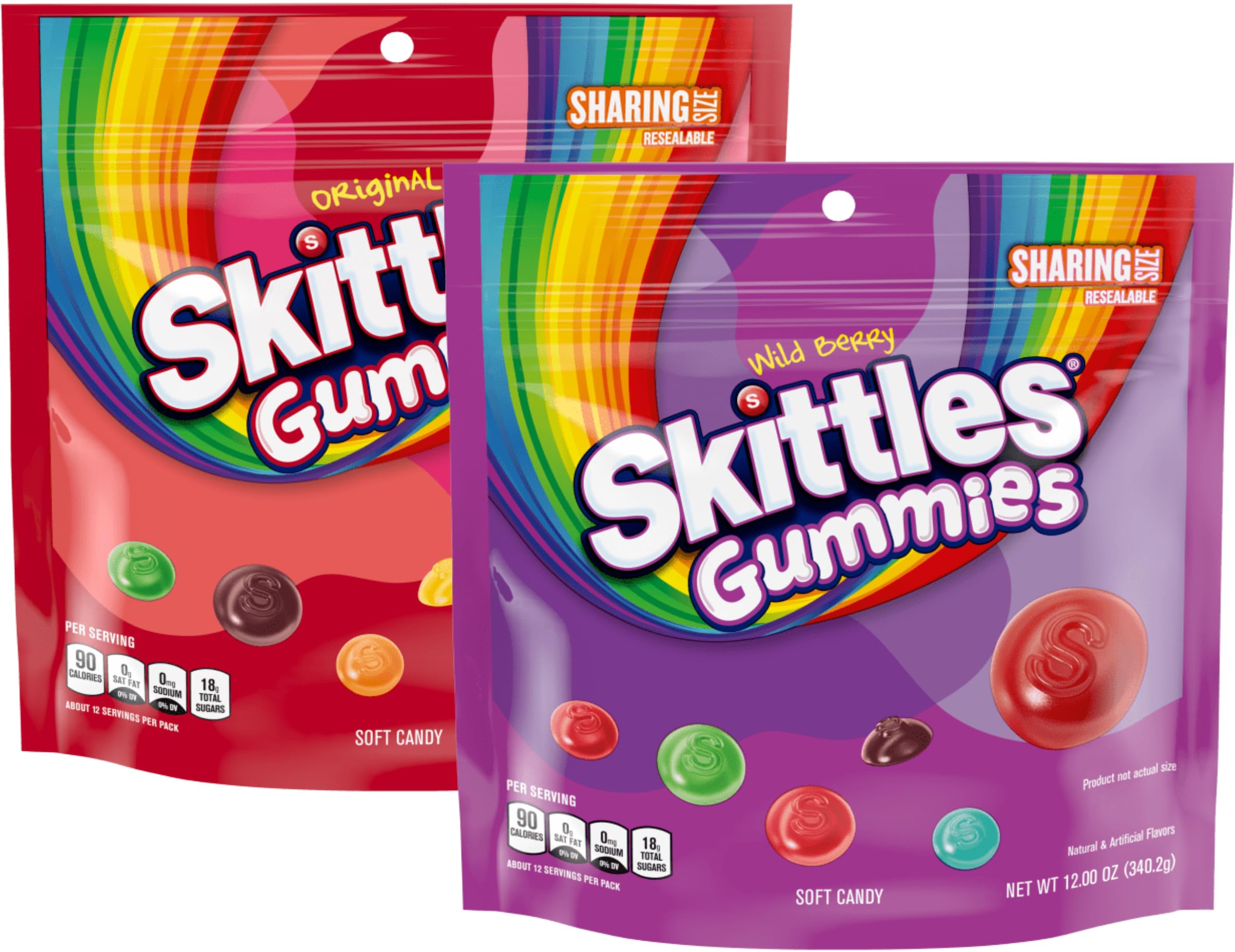 SkittlesGummy Candy Original and Wild Berry Sharing Size Bags Bundle - Includes 24oz Total