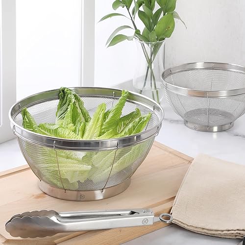 Miniatura 5 de Martha Stewart Covello - Colador de malla de acero inoxidable, 2 piezas, color plateado