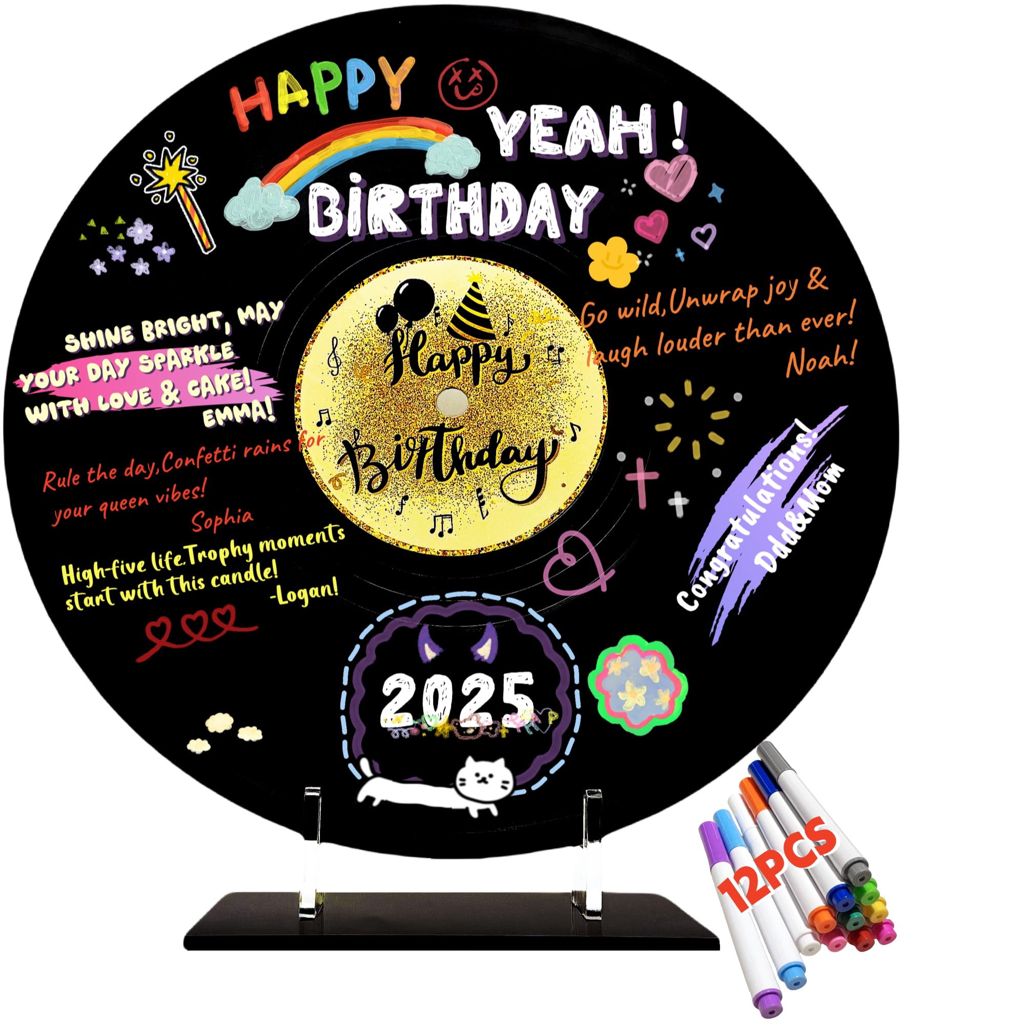 ReeGii Vinyl Record Guest Book for Birthday Decorations - Large 11.6