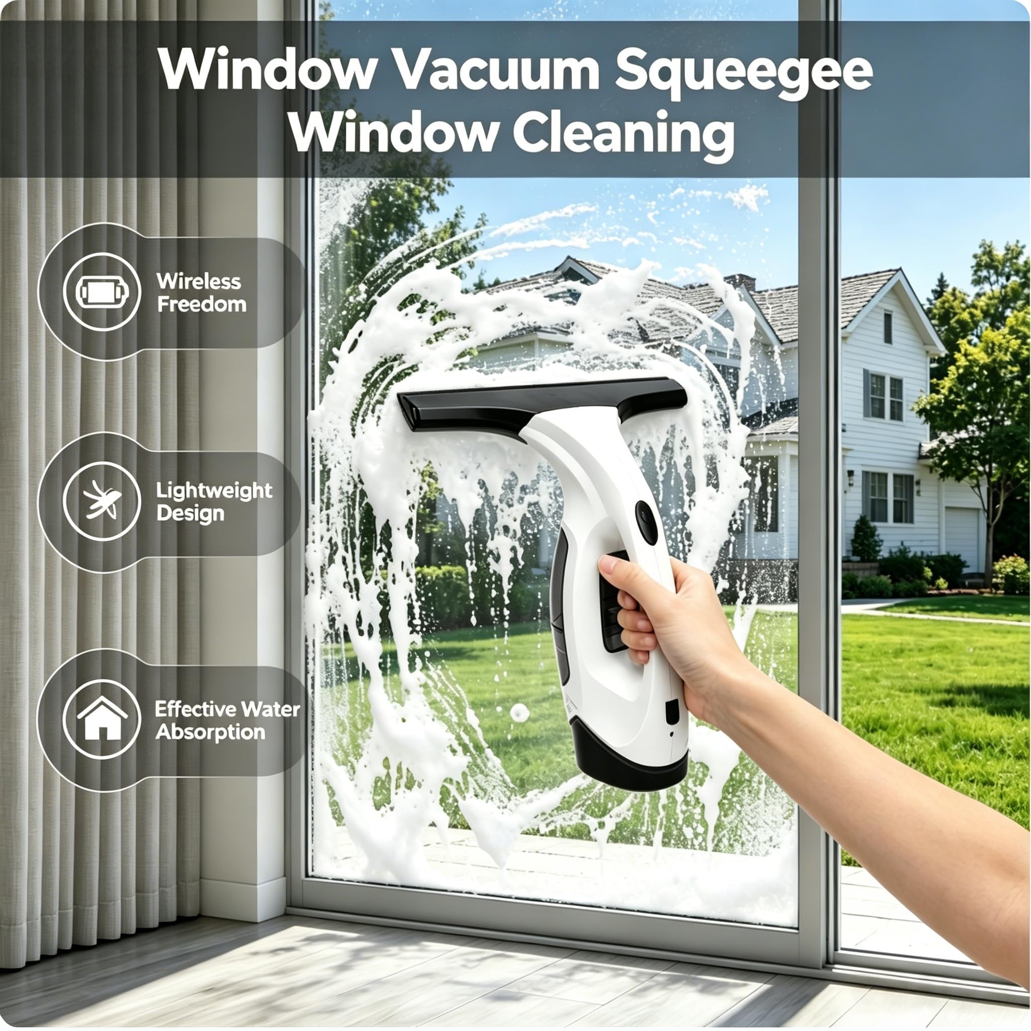 2200 mAh elettrico Window Cleaner Strumento, lavavetri senza fili, per spruzzare, pulire e aspirare efficacemente finestre, specchi, vetri doccia, piastrelle (spina americana