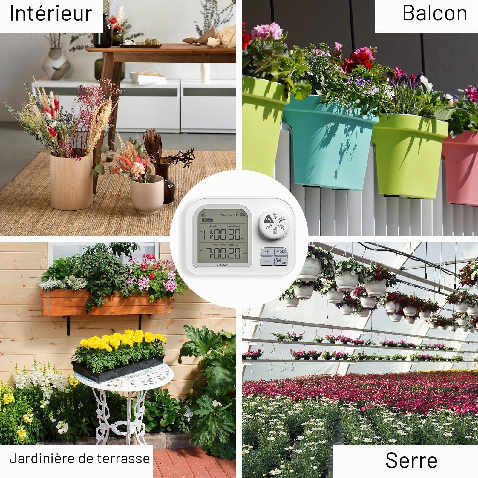 Raddy WS-74 Système d’Irrigation Goutte-à-Goutte Solaire WiFi, Arrosage Intelligent Automatique avec Capteur d’Humidité du Sol, Élévation 5 m pour Jardins Verticaux, Kit Vacances pour 15 Pots