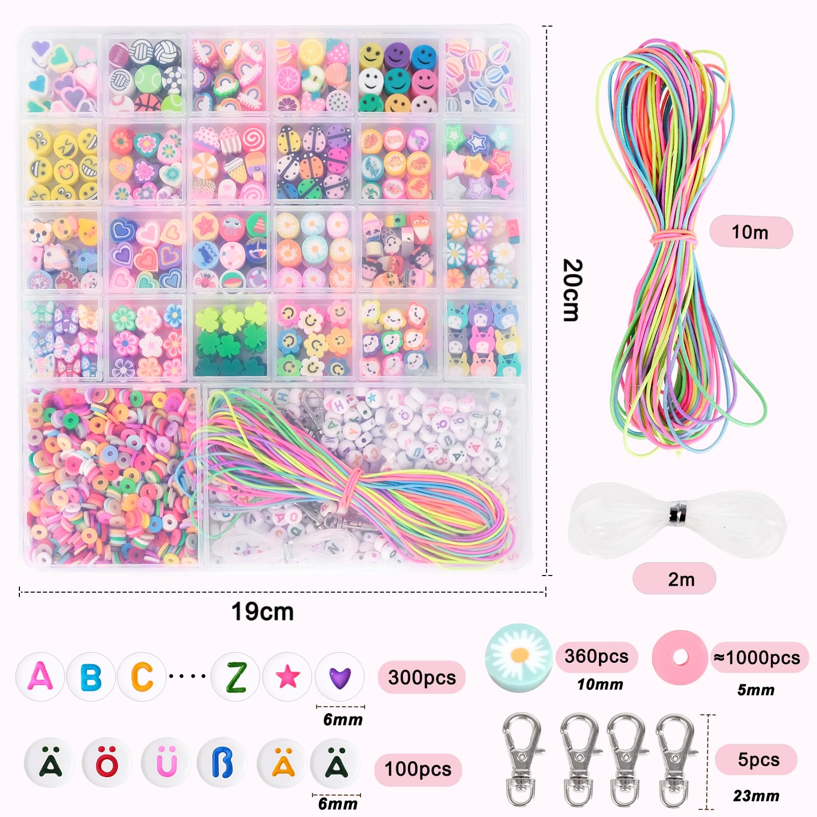 RUBY 1800 cuentas para enhebrar niños, cuentas de bricolaje para pulseras, manualidades, arcilla polimérica, juego de cuentas, collares, manualidades, regalos de cumpleaños, juguetes para 5, 6-12, 13
