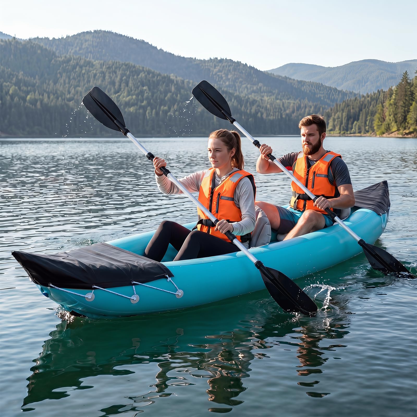 COSTWAY Set de Kayak Gonflable 2 Places | Canoë avec 2 Sièges Rembourrés, Pagaie en Aluminium Pompe, Sac de Transport