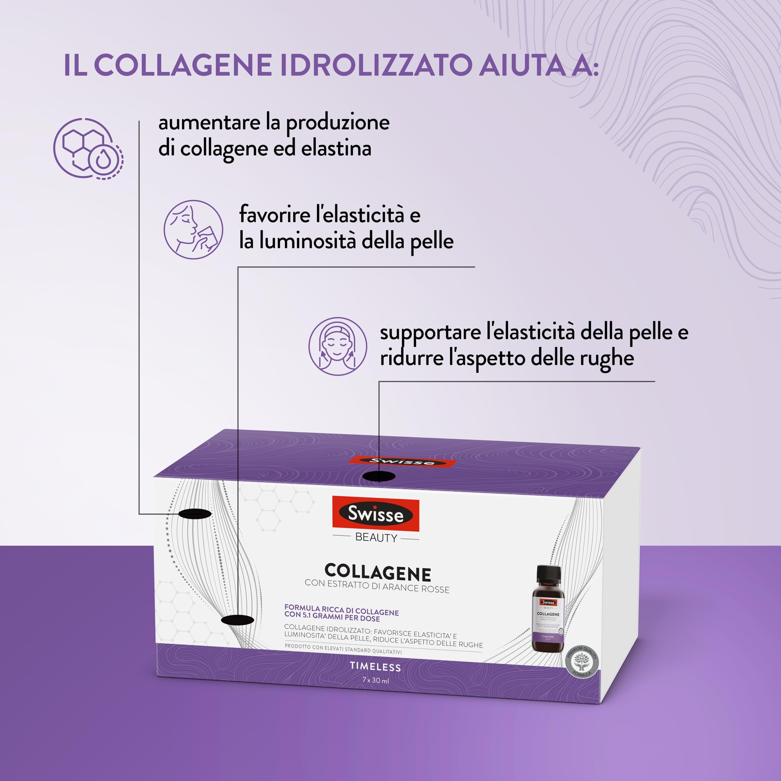 SWISSE Collagene Integratore Liquido - Collagene Idrolizzato da Bere Donna e Uomo con Arance Rosse per Pelle Elastica e Luminosa, Integratori Bellezza Attenua le Rughe, 7 Flaconi x 30 ml Made in Italy