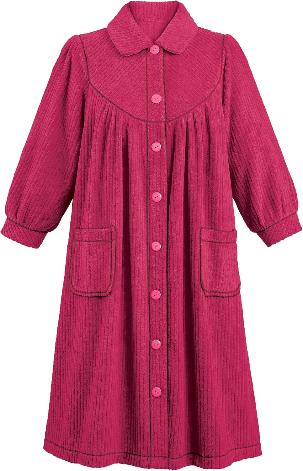 Collections Etc Plush Fleece Button Front Robe with Pockets, Collar