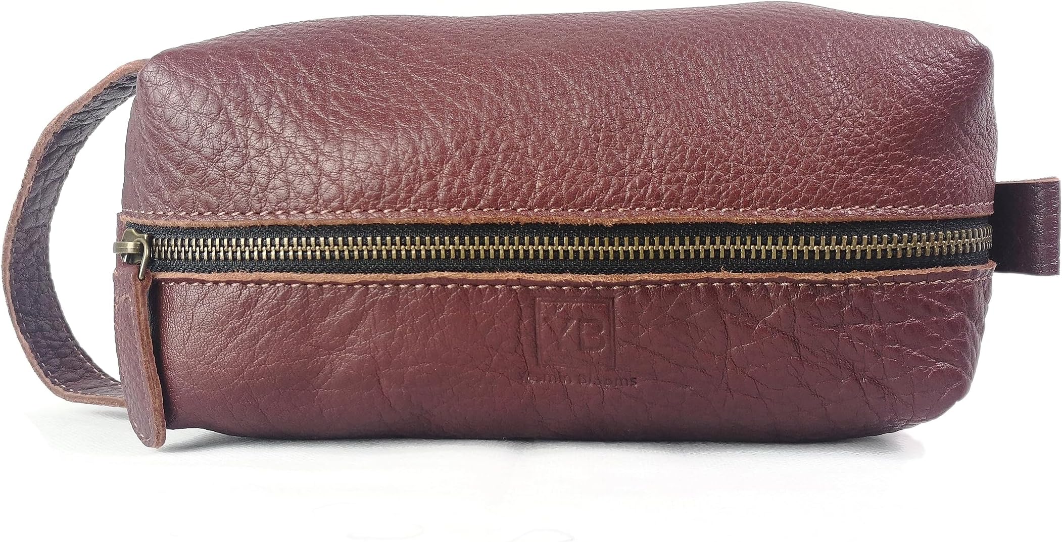 YB Yasmin BloomsYasmin Blooms Essential Toiletry Bag - Cosmetic Bag - Makeup Bag - Shaving Bag - Genuine Leather - Small Leather Bag (Dark Red)
