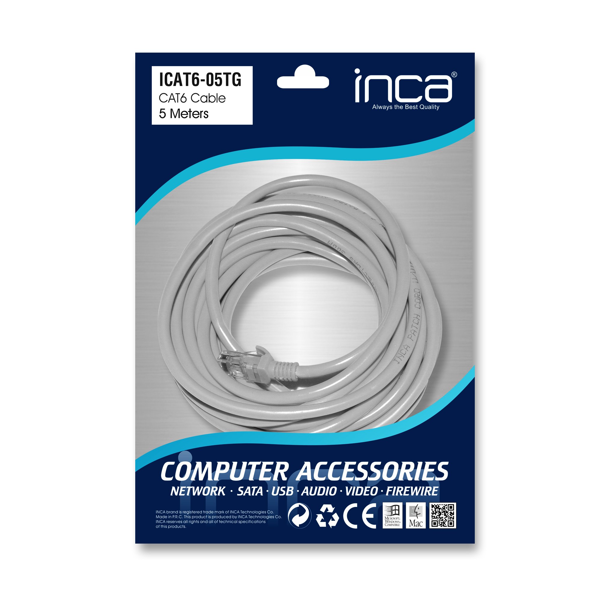 Inca Cat6 26 AWG 5Mt Gri Patch Kablo