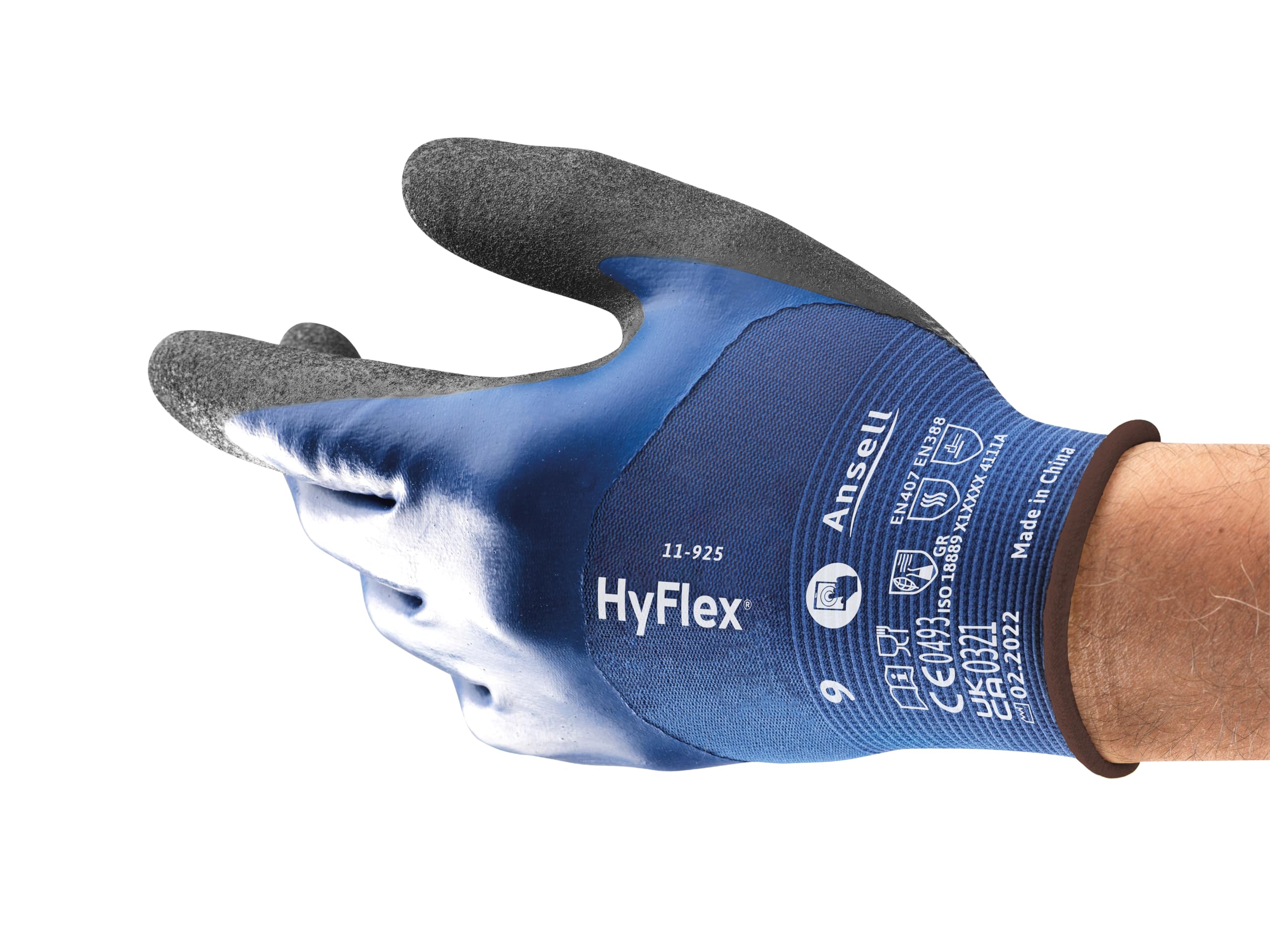 Ansell HyFlex 11-925 Professional Work Gloves, Waterproof and Oil-Resistant Nitrile Coating, Multipurpose Protection Gloves, Mechanical and Industrial Safety, Blue, Size M (12 Pairs)OEKO-TEX STANDARD 100