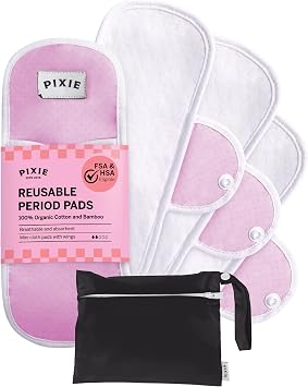 Pixie Cotton Cloth Pads for Feminine Care - 100% Organic Reusable Pads - Ranked 1 for Softest Menstrual Sanitary Napkins - Machine Washable & Includes Free Wet Bag - Menstrual Liner Mini