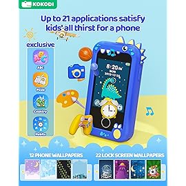 KOKODI Kids Smart Phone Toys, Touchscreen HD Dual Camera Cell Phone for Kids, Birthday Gifts Dinosaur Toddler Play Phone for Boys 3-10, Travel Learning Toy with 8GB SD Card(Navy Blue)