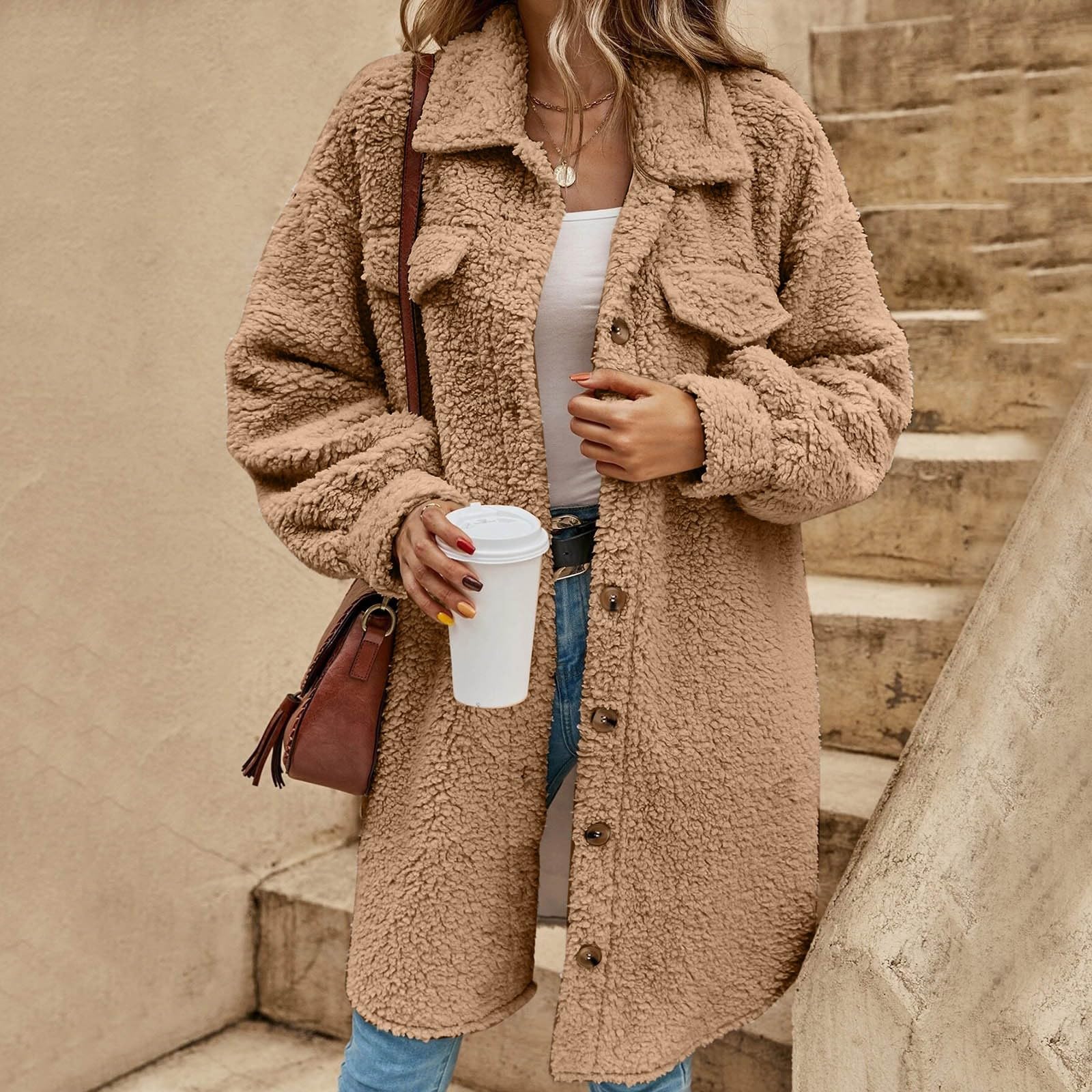 Generisch Chaqueta de forro polar para mujer, suéter abrigos de invierno para mujer, chaqueta de forro polar, cárdigan de manga larga, sudaderas, frente abierto, ropa exterior