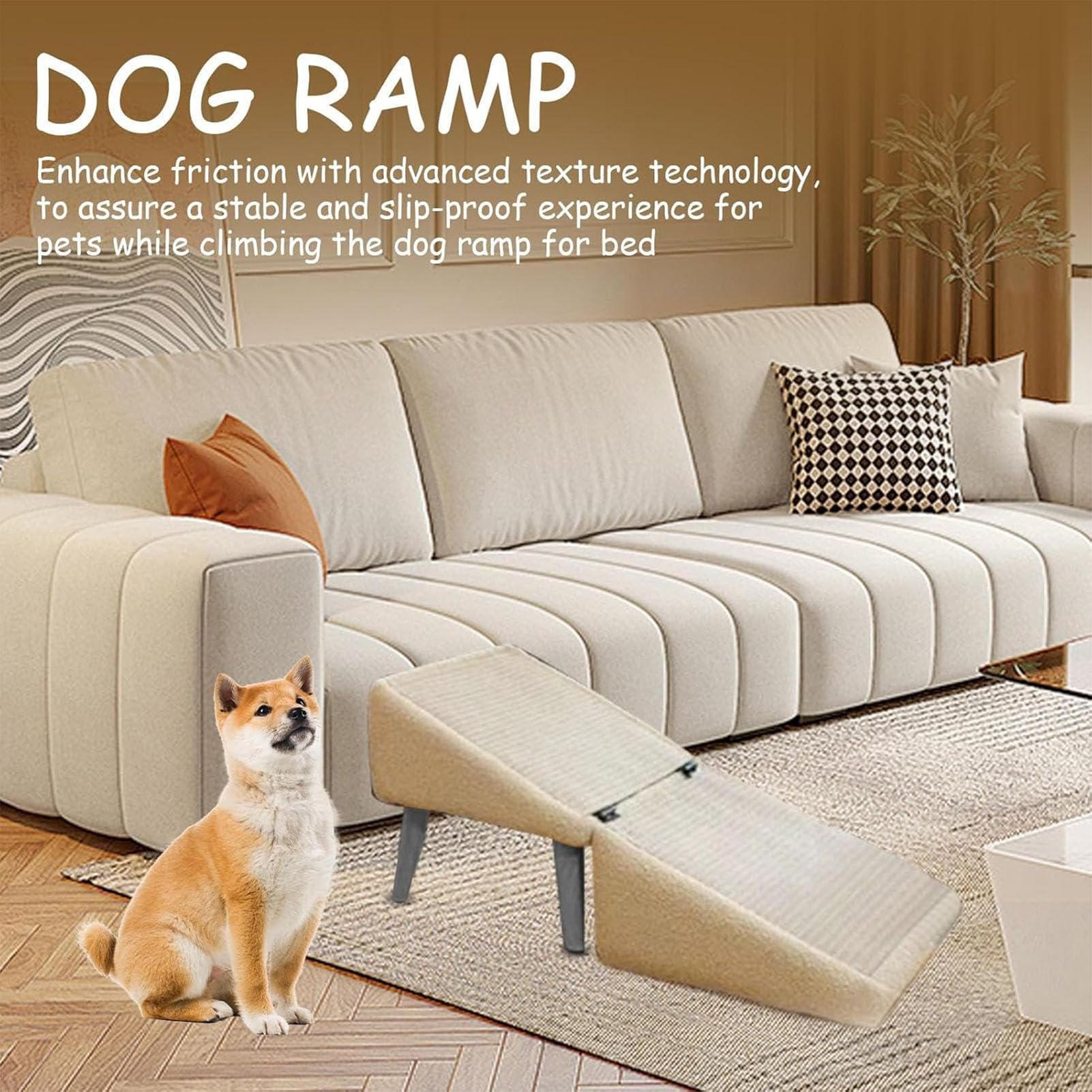 Rampa Multifunzionale e Sgabello per Auto; rampa per Cani a Livelli divisi per Uso Domestico; Scale Pieghevoli in Legno Antiscivolo per Animali,Khaki (a),30 x 20 x 30 cm